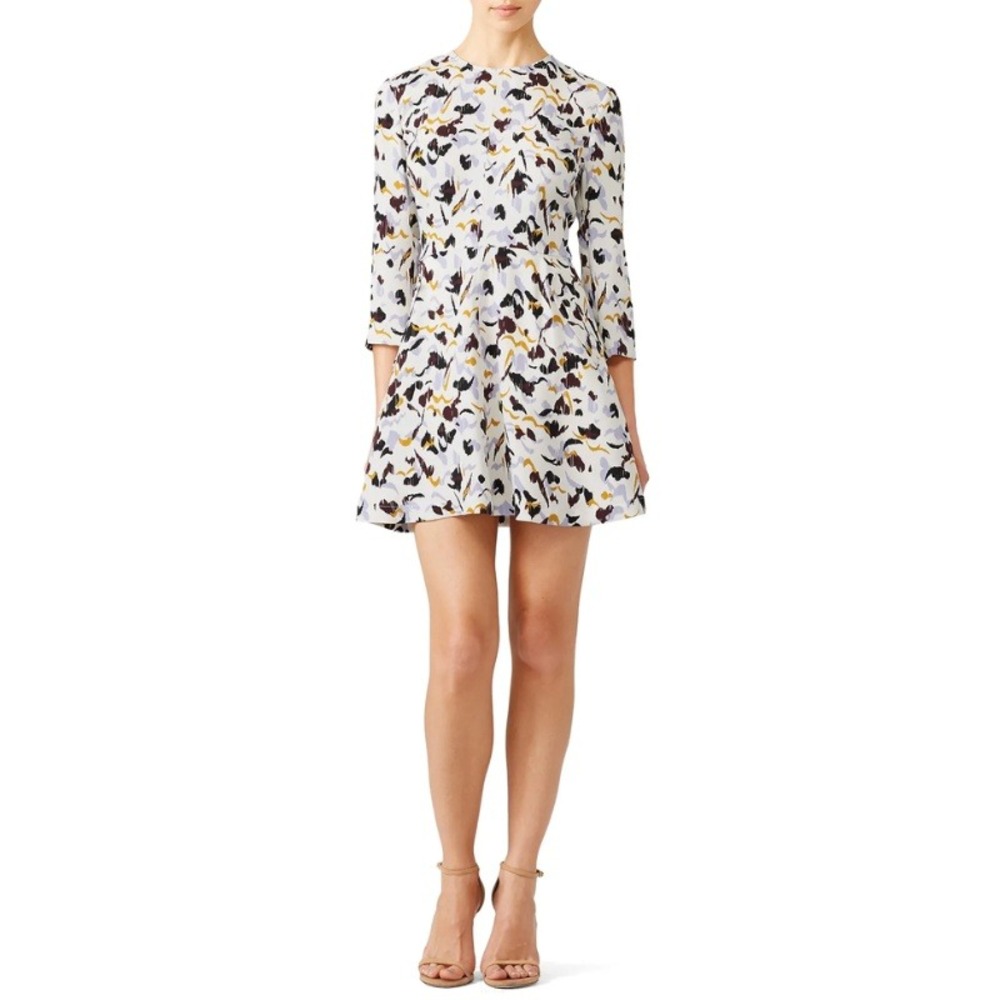 A.L.C. Terry Silk Dress Abstract Print Mini 3/4 Sleeve Fit & Flare Size 6